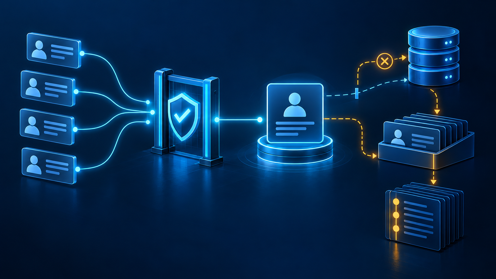 Eventos duplicados convergen en un solo registro CRM mientras una escritura incierta se desvía a reconciliación y auditoría.